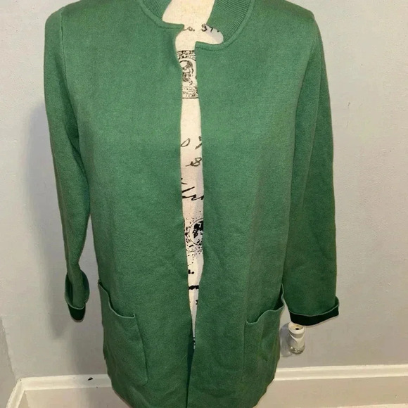 J.Jill ~ open front cardi green with cuffed sleeve size small petite - Picture 2 of 7